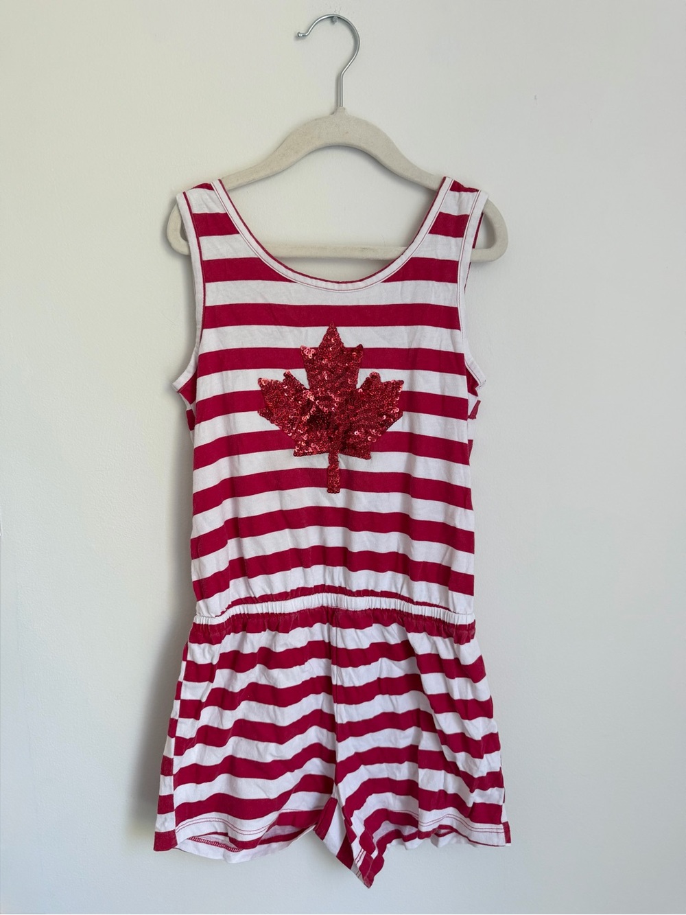 The Children’s Place Red & White Striped Canada Romper (Size 7/8)